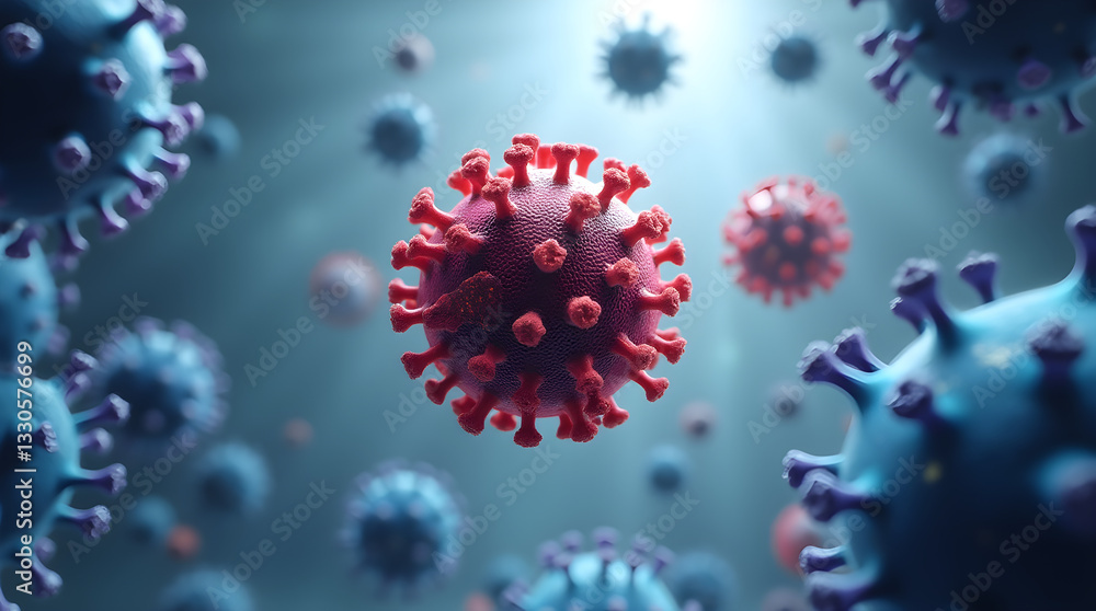 3D Render Red Blue Coronavirus COVID-19 Virus Close Up 3D Render Red Blue Coronavirus COVID-19 Virus Close Up