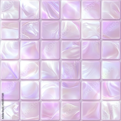 Intricate arrangement of pearl-like tiles creating a shimmering abstract mosaic design in soft shades of lavender