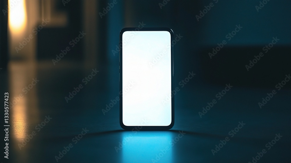 Modern Black Smartphone with Blank Screen in Low Light Setting Modern Black Smartphone with Blank Screen in Low Light Setting