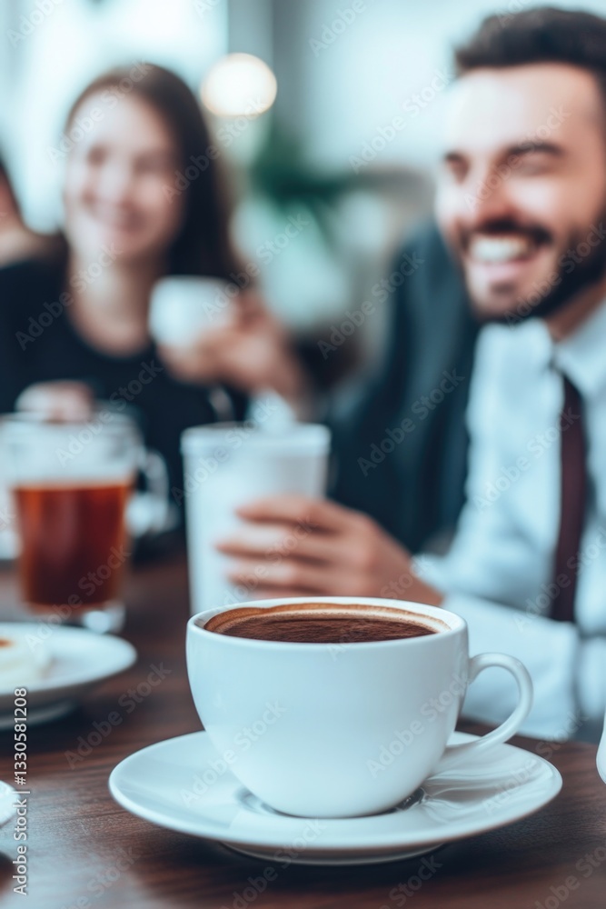 A group of friends gathered around a table, sipping their morning coffee and chatting A group of friends gathered around a table, sipping their morning coffee and chatting