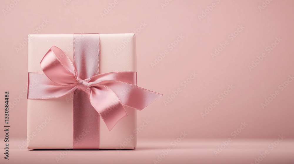 Gift box with ribbon on delicate pink background Gift box with ribbon on delicate pink background