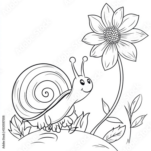 Wallpaper Mural Snail and Flower: A charming illustration featuring a friendly snail next to a blooming flower, showcasing a playful and whimsical scene.  Torontodigital.ca