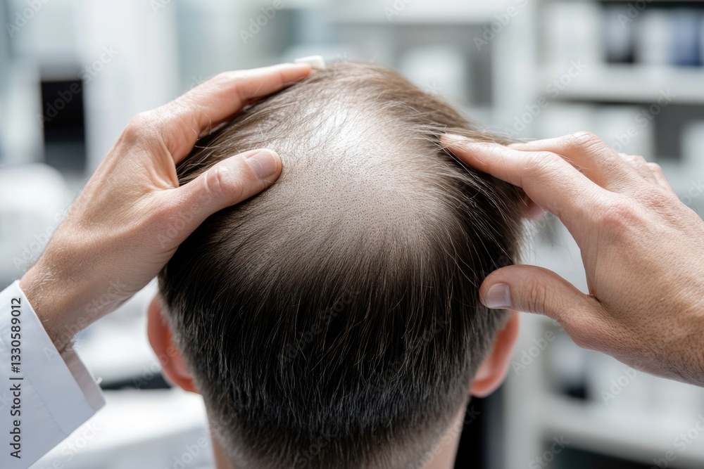 Fototapeta premium A detailed view of the scalp and hair after transplantation, often used for medical or educational purposes