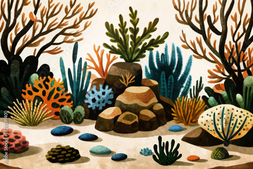 amazing under sea with coral reef abstract cartoon