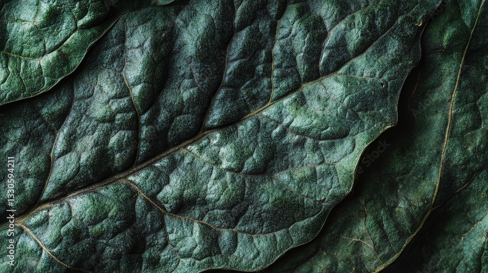 Obraz premium Detailed Close-Up of Plantain Leaf Showing Intricate Texture