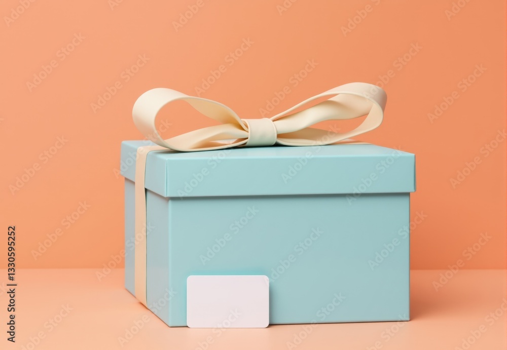 Light Teal Gift Box with Off-White Ribbon and Blank Card