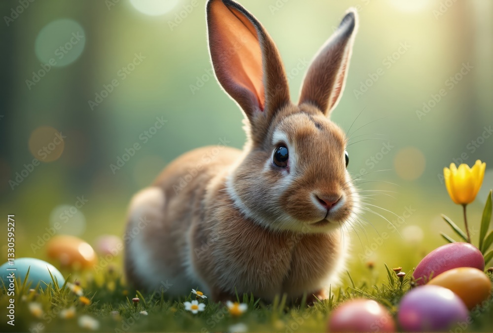 Obraz premium Brown Rabbit with Easter Eggs