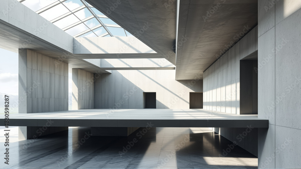 Obraz premium Empty spacious room with concrete walls