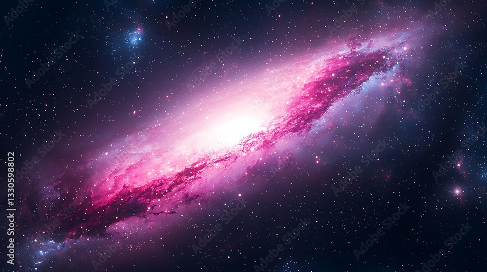 Fototapeta premium Galaxy core glows pink and white amid starlight