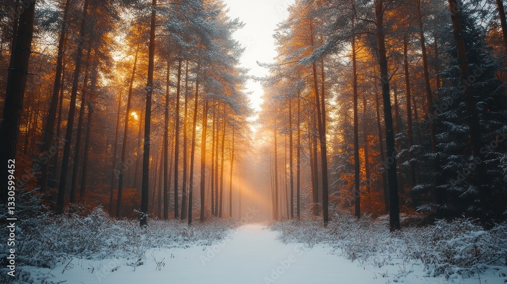 Golden Hour in a Snowy Forest Golden Hour in a Snowy Forest