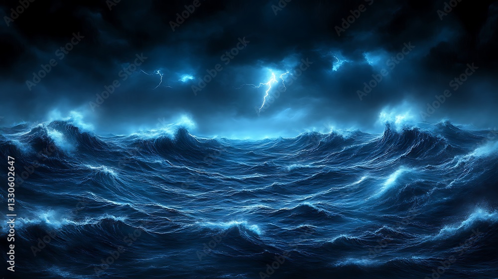 Dark stormy ocean waves under a lightning struck sky Dark stormy ocean waves under a lightning struck sky