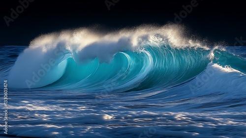 Fototapeta Naklejka Na Ścianę i Meble -  Majestic Ocean Wave Crashing Against Dark Waters