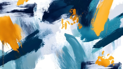 Abstract brush strokes in teal and gold, artistic chaos