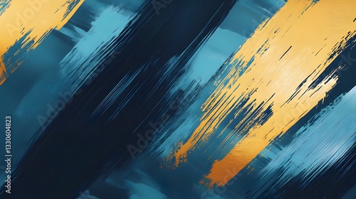 Abstract brush strokes in teal and gold, artistic chaos