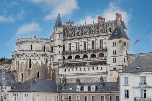 The old medieval castle of Amboise (XV century). View from the Loire River. Amboise, Indre et Loire, France.