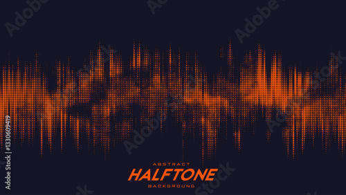 Abstract vector torn orange halftone sound wave. Scrathed dotted texture element.