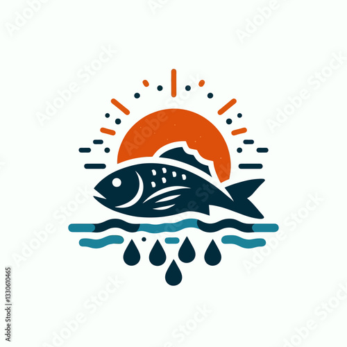 Logo vectoriel de poisson dans un style minimaliste sur fond clipart transparent isolé, parfait pour le branding, les thèmes marins et les projets écologiques avec un design épuré.