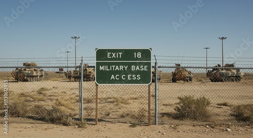 Military Base Access Point with Tanks Beyond Fence Exit 18