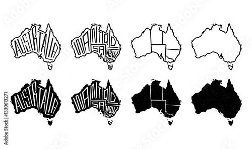 Set of Map Australia with states and typography