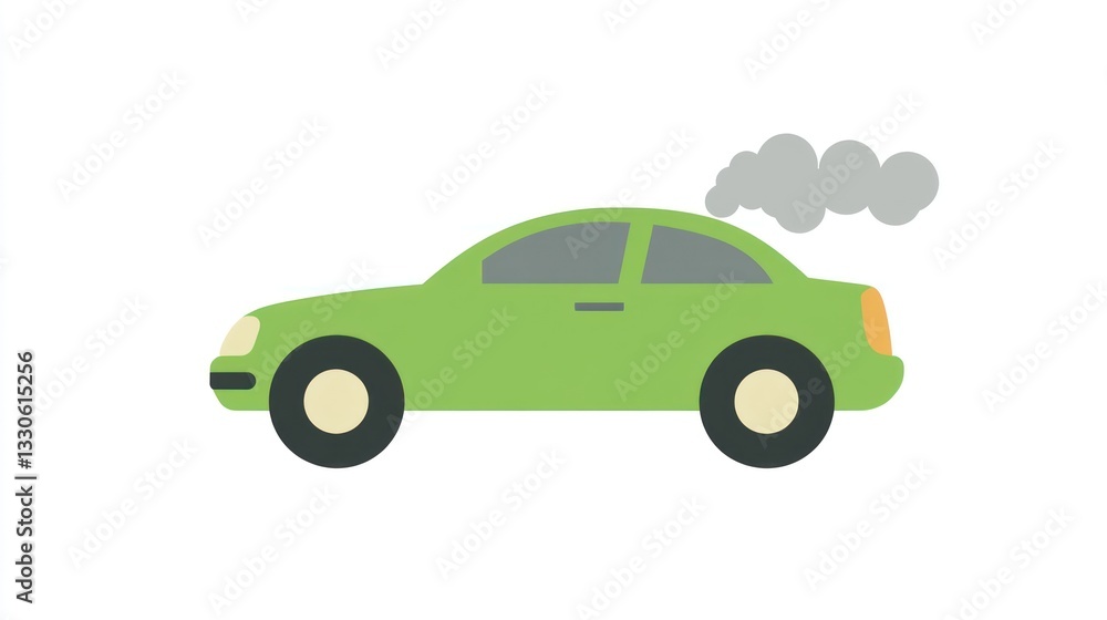 A green car emitting smoke symbolizing pollution and environmental issues A green car emitting smoke symbolizing pollution and environmental issues