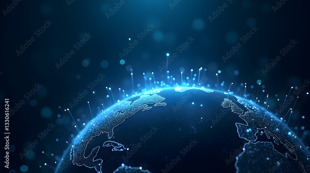 Obraz premium Global Data Connections - Futuristic Glowing Digital Globe Network