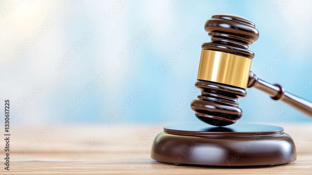 Brown wooden gavel on a table with a soft blurred background representing justice and law Brown wooden gavel on a table with a soft blurred background representing justice and law