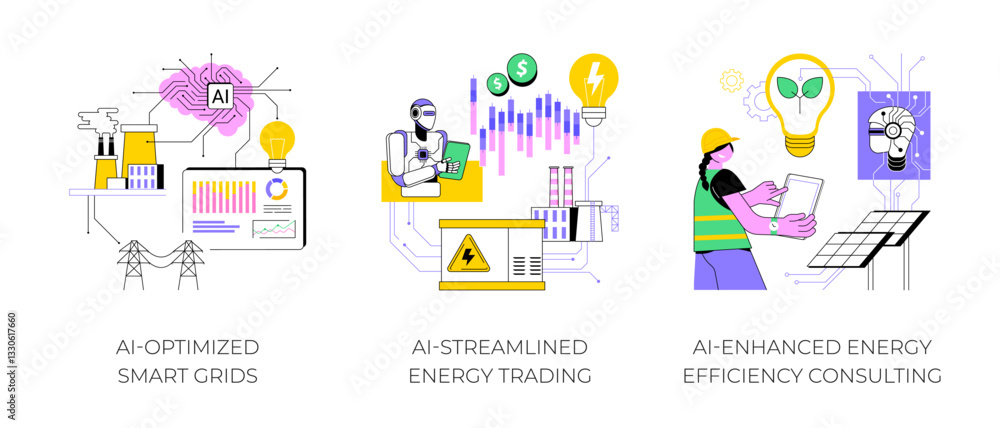 AI in Energy supply abstract concept vector illustrations.