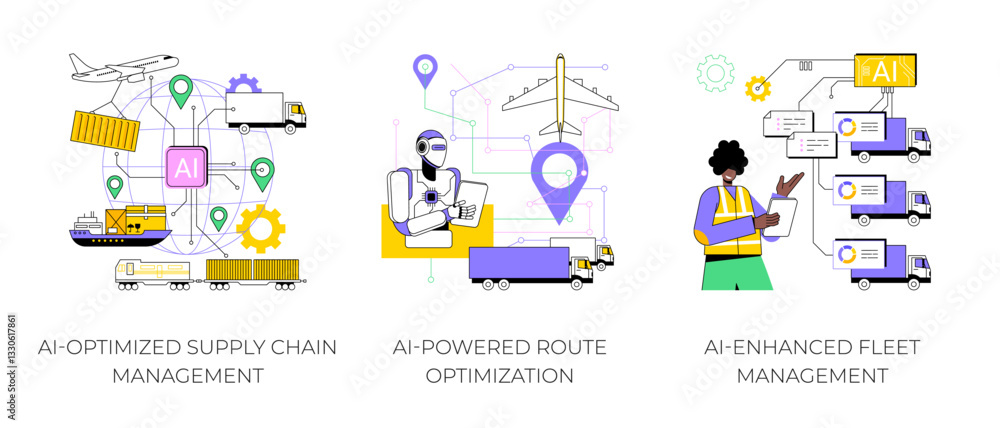Fototapeta premium AI in Transportation and Logistics abstract concept vector illustrations.