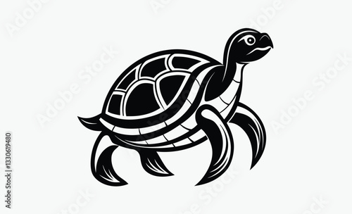 Tranquil turtle vector, silhouette of turtle swimming in black and white, ocean symbolism 