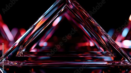 A captivating close-up of intertwined glass pyramid shapes, showcasing reflections, light effects, and abstract visuals amounting to a mesmerizing view.