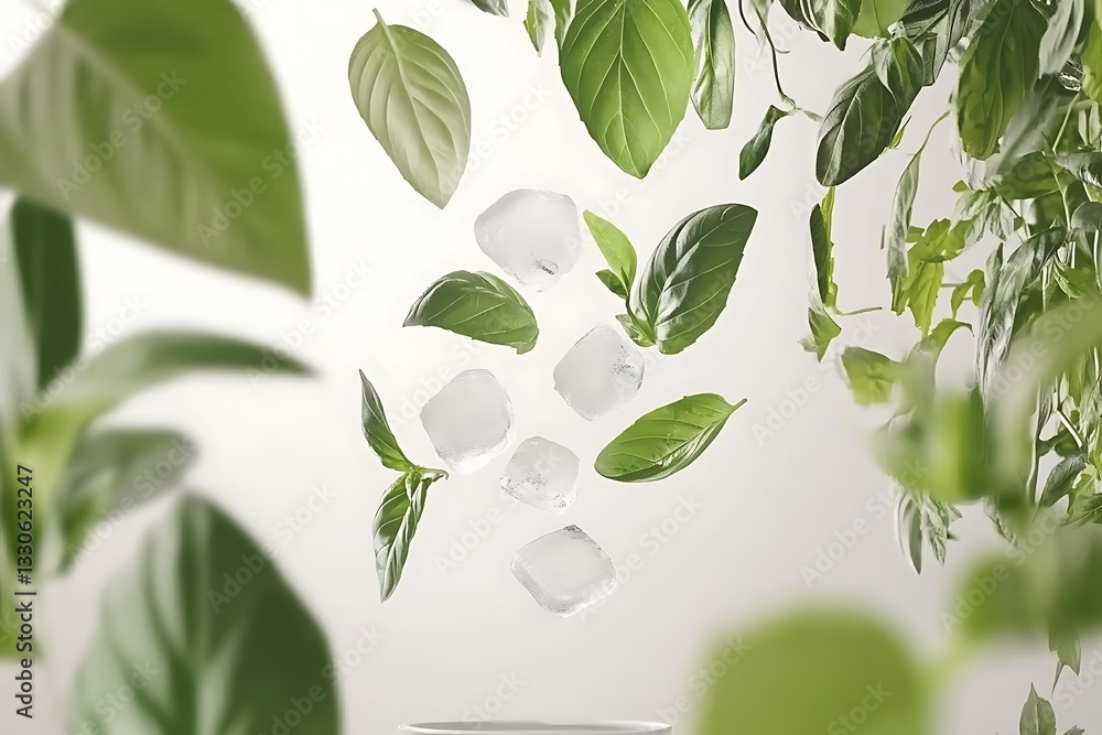 Basil and Ice Cubes - A Refreshing Summer Drink Basil and Ice Cubes - A Refreshing Summer Drink