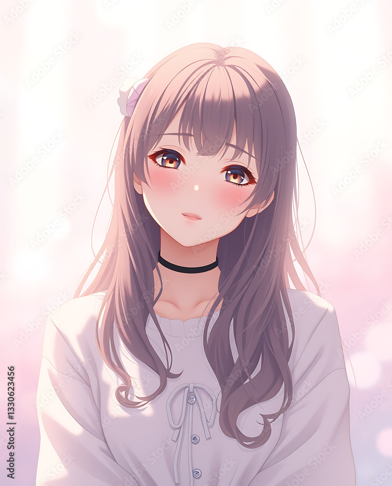 a charming anime waifu girl wallpaper, chill, lo-fi, created by generative ai a charming anime waifu girl wallpaper, chill, lo-fi, created by generative ai