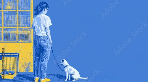 A white teen volunteering at an animal shelter Pop art aesthetics illustration.