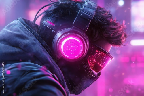 A cyberpunk-themed depiction of a futuristic financial analyst verifying glowing digital currency data on neon-lit holographic screens in a high-tech office