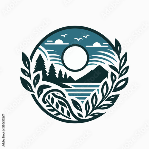 Logotipo vectorial con ilustración de la naturaleza en estilo moderno colorido sobre fondo clipart transparente aislado, ideal para branding, ecología y proyectos creativos modernos.