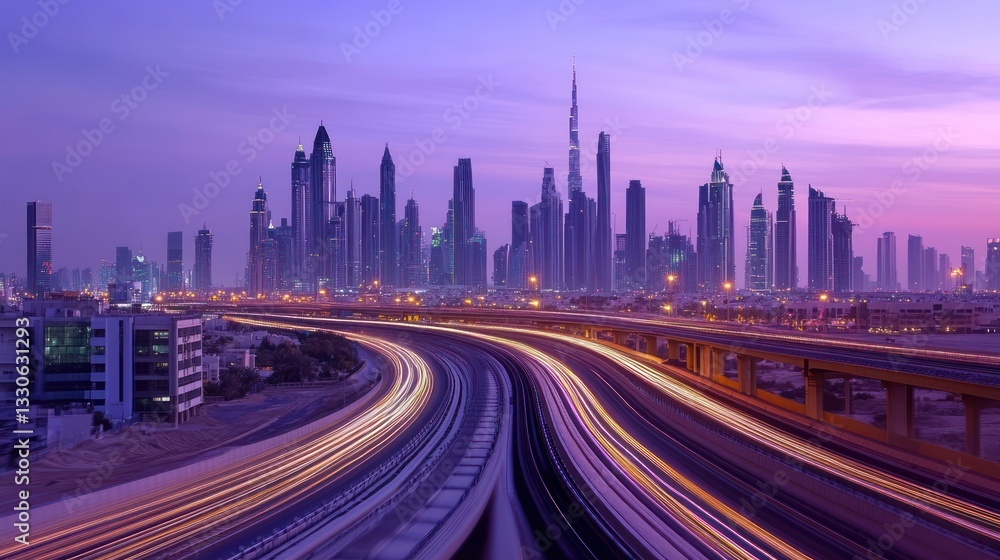 Fototapeta premium Dubai Skyline Expressway Twilight