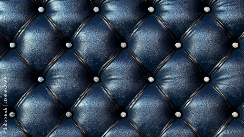 Naklejka premium Dark Blue Leather Upholstery Button Tufted Texture