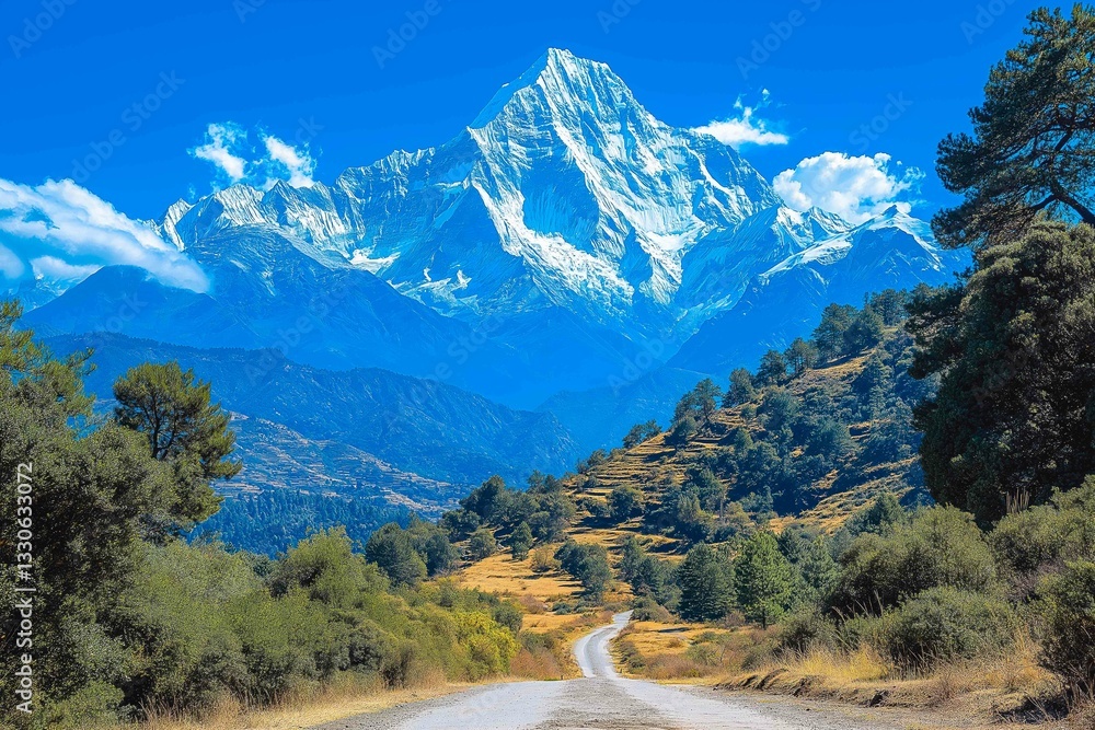 Naklejka premium Snow-Capped Mountains Under a Clear Blue Sky