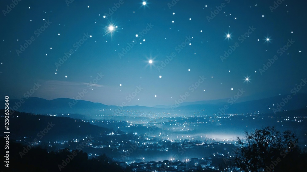Fototapeta premium Starry Night Mountain Cityscape