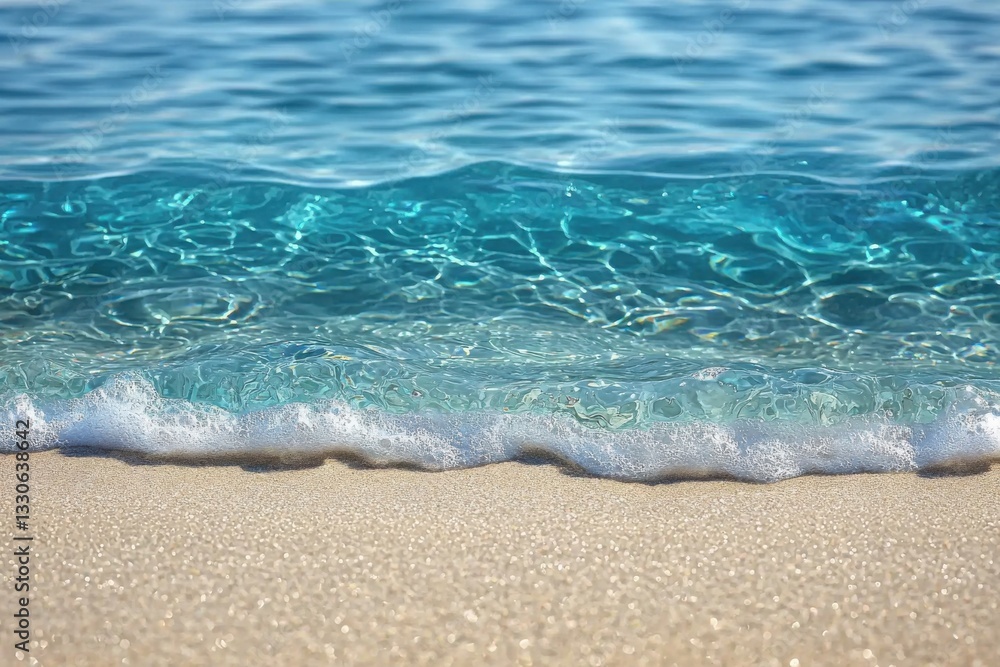 Waves gently lapping at the sandy shore under bright sunlight on a clear day Waves gently lapping at the sandy shore under bright sunlight on a clear day
