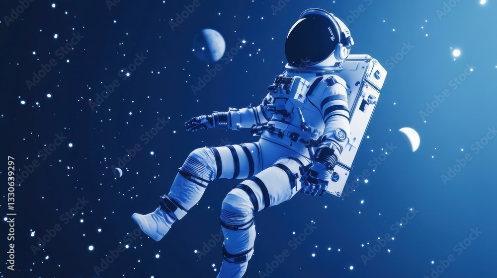 Astronaut Floating in Space with Stars and Planets in Background Astronaut Floating in Space with Stars and Planets in Background