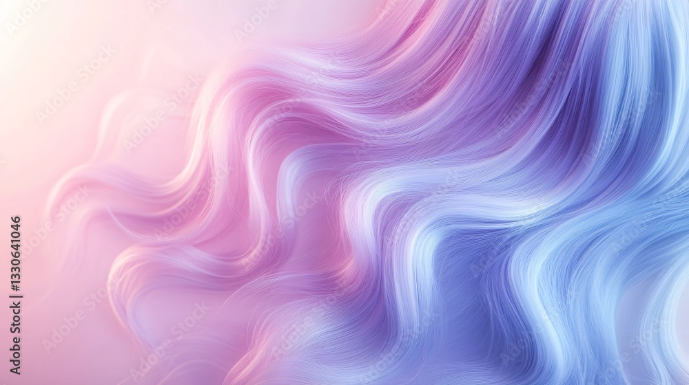 Fototapeta premium Soft Wavy Purple Blue Pastel Hair Blending into a Smooth Gradient Backdrop, Creating a Dreamy and Elegant Effect. Copy space. Generative AI
