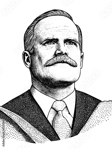 Portrait of a distinguished figure with a mustache in vintage engraving style suitable for tattoo and product design