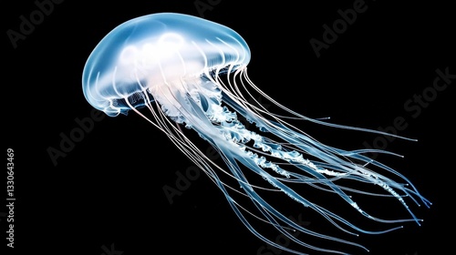 Glowing Crystal Jellyfish in the Dark Ocean
