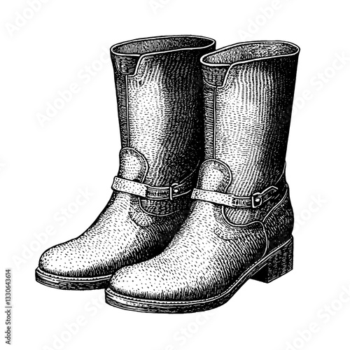 Vintage hand-drawn vector illustration of rugged boots ideal for tattoo and product design