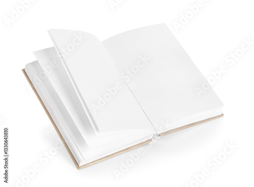 Flying open book on white b...
