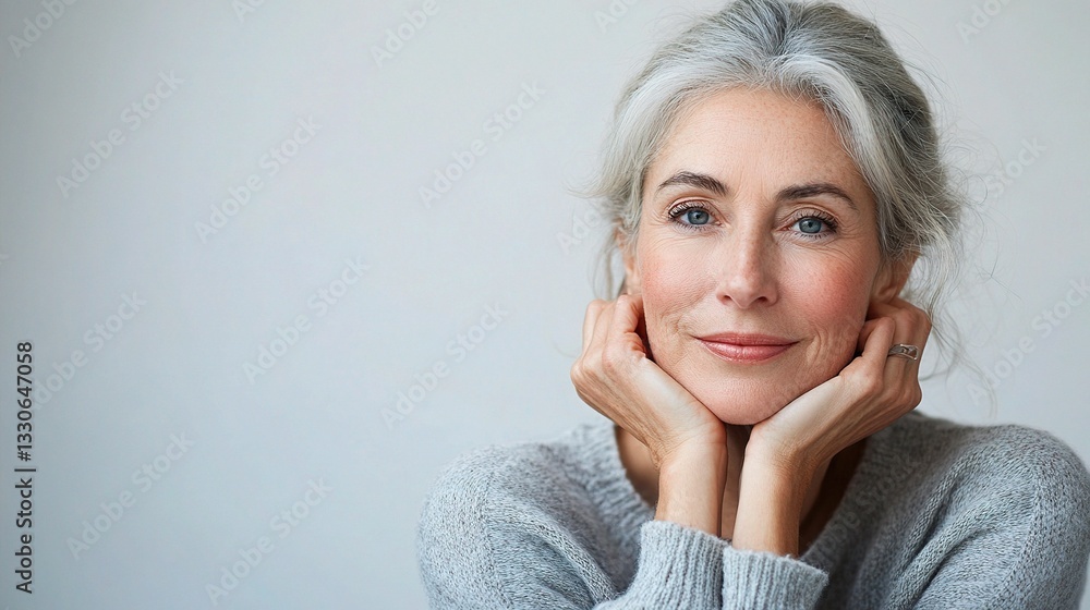 Relaxed Mature Woman Portrait with Calm Expression and Soft Hair Relaxed Mature Woman Portrait with Calm Expression and Soft Hair