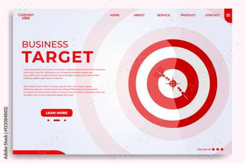 Business target landing page design with red dartboard and arrows hitting the center. Modern and clean web templates for marketing, corporate, strategy, websites, presentations, and digital projects.