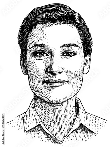 Engraved hand-drawn portrait with vintage style captures a confident individual, showcasing intricate details and unique character