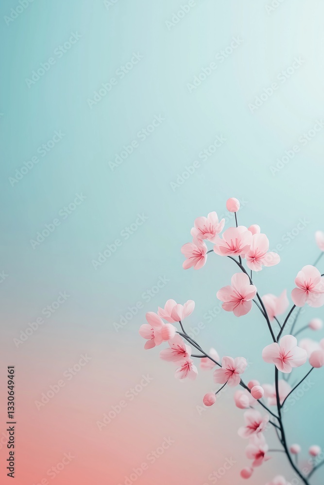 Beautiful pink cherry blossoms against a soft gradient background in serene pastel tones Beautiful pink cherry blossoms against a soft gradient background in serene pastel tones